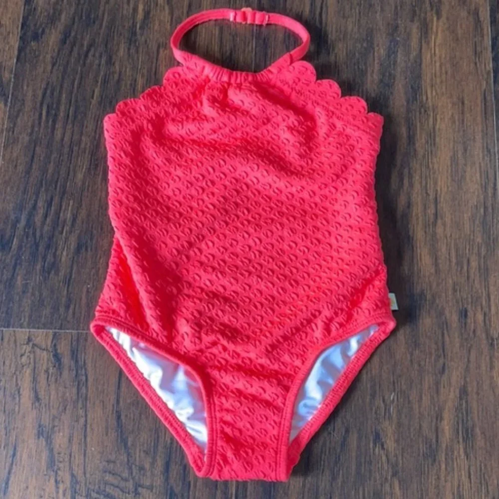 Kate Spade New York Scalloped Textured Halter Swimsuit NWT
